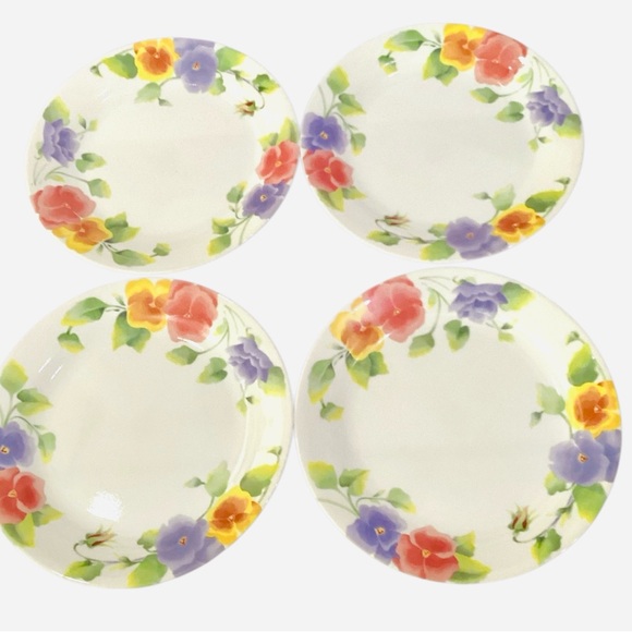 Corelle Summer Blush 7.25” Plates – Set of 4 –Pansy Floral Pattern Salad Dessert - Picture 5 of 6